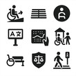 © BROTHER - Inclusive Urban Icons. Solid, filled icons set of inclusive urban living features: accessible ramp, tactile