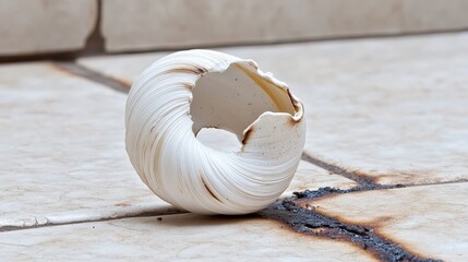Wall Mural - Broken Seashell Spiral on Textured Surface in Natural Light