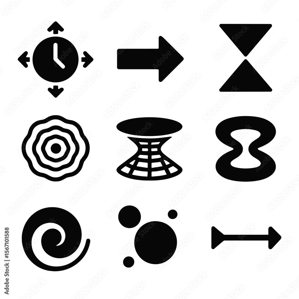Time and Space Icons. Solid, filled icon set of time and space ...