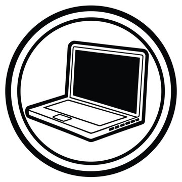 Black and white laptop icon in a circle computer technology
