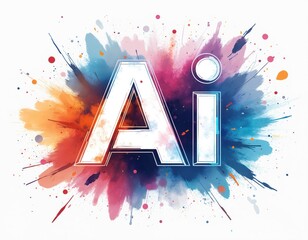 Poster - AI artificial intelligence future tech icon. Innovative design, colorful splash, illustration. Concept of machine learning, neural networks. Digitalization, innovation, business, graphic design