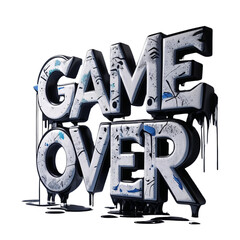 Poster - Game over screen illustration for video games with grunge style and dripping paint effect design element on transparent background