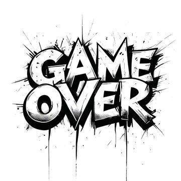 Illustration of stylized game over text with grunge effects for use in gaming and esports designs and graphics on transparent background
