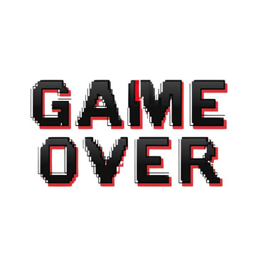 Pixelated retro style game over screen design for arcade gaming and esports tournaments with red outline on transparent background
