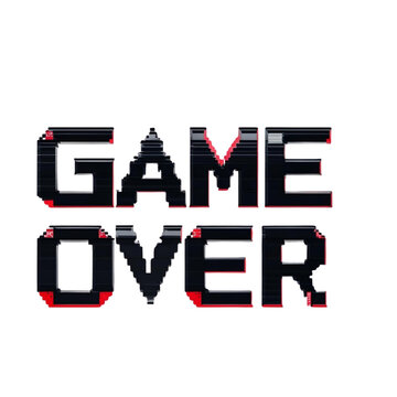 Pixelated game over screen design for retro gaming enthusiasts and arcade lovers with digital art style. on transparent background