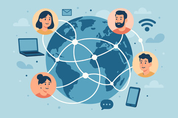 Poster - Global communication and social network concept. People connecting worldwide through technology. Internet business and remote work team. Online community vector illustration.