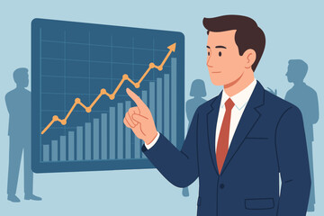 Poster - Businessman analyzing stock market data on a virtual screen. Financial graph showing growth and profit. Investment, trading, and economy concept. Business success presentation.