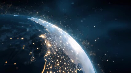 Global network visualization. Earth with illuminated cities and digital connections. Futuristic technology concept for worldwide communication, internet, and data exchange.