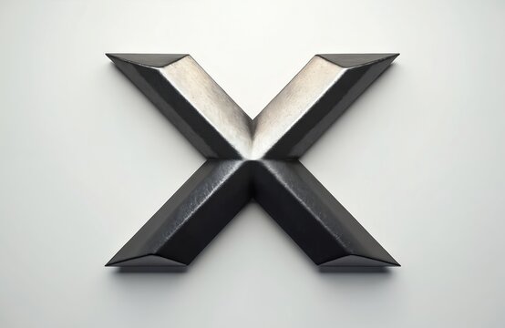 Letter X with metallic effect texture isolated on white background. Three-dimensional design with modern, stylish, graphic elements. Silver chrome, luxury icon. Symbol of success, unknown. Perfect