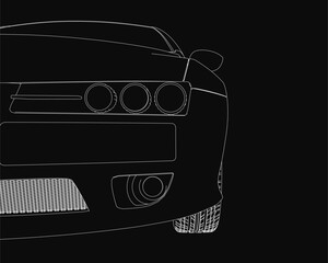 Poster - A black and white car drawing stands out with crisp white outlines against a dark background. The minimalist design highlights the vehicle's sleek silhouette.