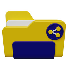 Aufkleber - A 3D rendering of a yellow folder with a blue share icon, isolated on a white background.