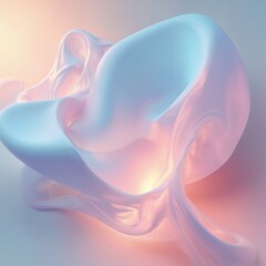 Fototapete - Holographic abstract 3D shapes float. Soft cloth folds, bright pastel colors, light play, creating dynamic movement. Digital art background, futuristic design, tech concept. Soft, delicate forms,