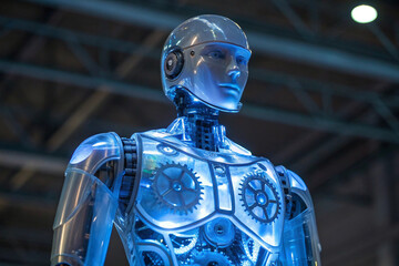 Poster - Futuristic humanoid robot with a metallic appearance represents cutting edge technology and artificial intelligence development.
