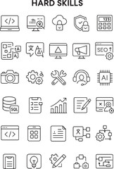 Fototapete - Collection of modern line art icons representing various hard skills including coding data analysis cloud security finance photography ai and project management