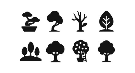 Wall Mural - nature, trees silhouette icon set. plant, botanical graphics silhouette collection
