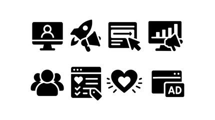 Poster - Marketing and analytics solid icon set for business and online strategy