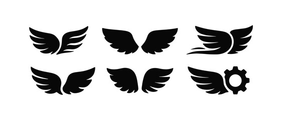Poster - Wings silhouette icon set. aviation, angel symbol icons in silhouette style