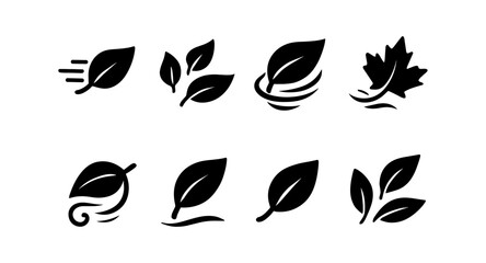 Poster - Nature and leaf silhouette icon set. botanical, plant, foliage silhouettes collection