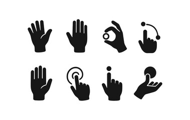 Poster - Hand gestures silhouette icon set. collection of touch, click, hold silhouette icons