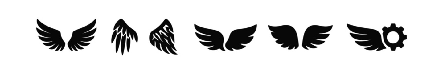 Poster - Angel wings silhouette icon set. spiritual symbols, graphic design collection