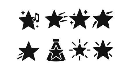 Poster - Star and music solid icon set. decorative, sparkle, sound, celebration elements