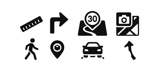 Poster - Navigation and road sign silhouette icon set. wayfinding, direction symbols collection