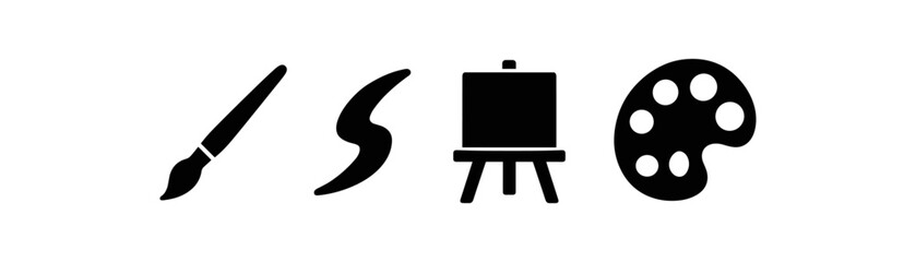 Poster - Art, design silhouette icon set. creative tools and supplies silhouette collection