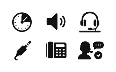 Poster - Communication and media solid icon set. audio, phone, headset symbols