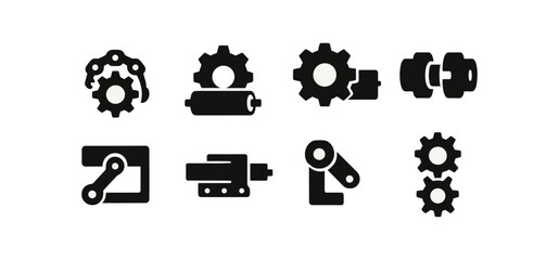 Poster - Manufacturing and mechanical solid icon set. industrial process symbols collection