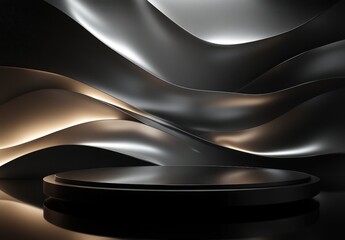 Fototapete - Futuristic dark podium with light and reflection background