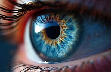 Canvas Print - close-up illustration human eye. blue iris, pupil. eyelashes, reflection. universe, fantasy, space, 