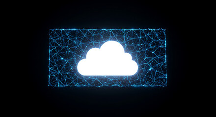 Poster - Cloud Data in Cyberspace: A luminous cloud icon, bathed in a digital network, representing the essence of cloud computing and data storage in the virtual realm.