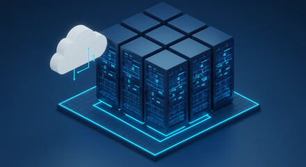 Poster - Cloud Data Infrastructure: Futuristic perspective of a cloud server and cloud data, emphasizing the advanced concept of data storage, security, and accessibility.