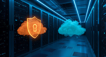 Poster - cloud data security: showcasing a digitally rendered image of data cloud security and a secure serve