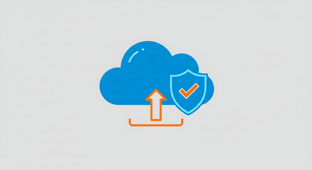 Poster - Cloud Data Security: Symbolizing secure cloud data, this image features a shield, checkmark, and upload symbol, emphasizing protection and seamless data transfer.