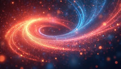 Fototapete - Abstract digital artwork features swirling light trails, vibrant hues of red, blue, orange with sparkling particles. Dynamic cosmic energy, futuristic design, fantasy illustration. Perfect for