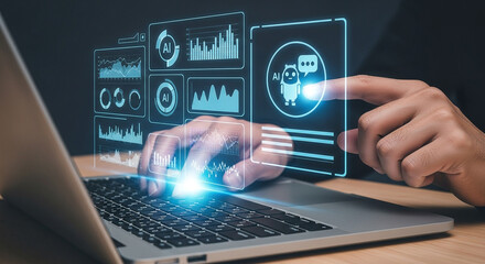 Fototapete - Ai chatbot technology on laptop for business automation and digital transformation strategy today now