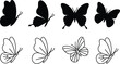 © Top Stock 4u - Graceful butterflies set design with black silhouettes and line art variations for logo and decorations, representing nature and spring