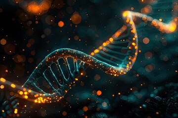Ultra Hd Picture of Dna Double Helix with Glowing Particles on Dark Background