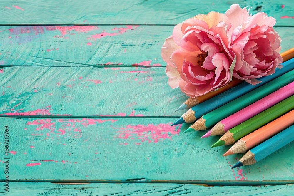 Ultra Quality Picture of a Colorful Table with Pencils and Paper with a ...