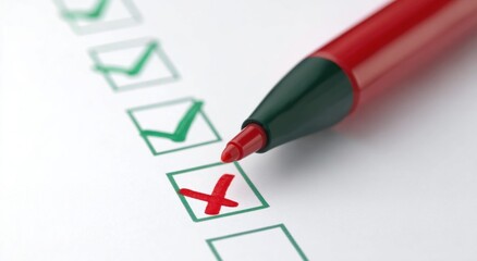Poster - Checklist for Goal Setting. Red pen marking a checkbox on a checklist paper.