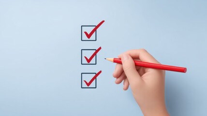 Poster - Checklist for Goal Setting. Checklist with checked boxes and a hand holding a red pen.