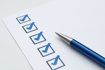 Poster - Checklist for Goal Setting. Checklist with blue ticks and a silver pen on a white background.