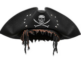 Black pirate hat with skull and crossbones isolated on transparent background