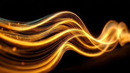 Poster - Dynamic Light Trails of Golden Waves Moving Against a Black Background