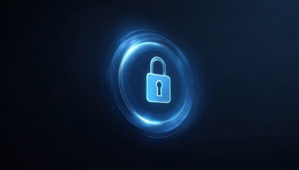 Poster - VPN protection. Digital padlock symbol on a dark background with glowing effects.