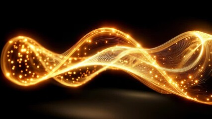 Poster - Dynamic glowing golden wave patterns with sparkling particles in motion