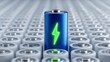 © Gibster - Green electric battery technology for energy storage. Vibrant battery surrounded by standard batteries, highlighting energy focus.