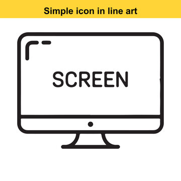 Minimalist Line Art Illustration of a Computer Screen Displaying the Word Screen