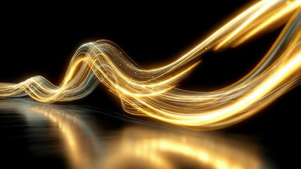 Poster - Dynamic Golden Light Waves Flowing Smoothly Against Dark Background